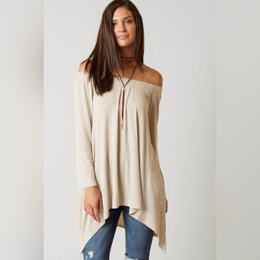 Cream red by bke buckle off shoulder top